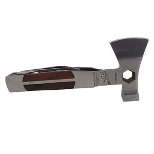 Sheffield Multi-Tool Axe Hammer Hex Wrench Wood Handle Folding Knife Saw File